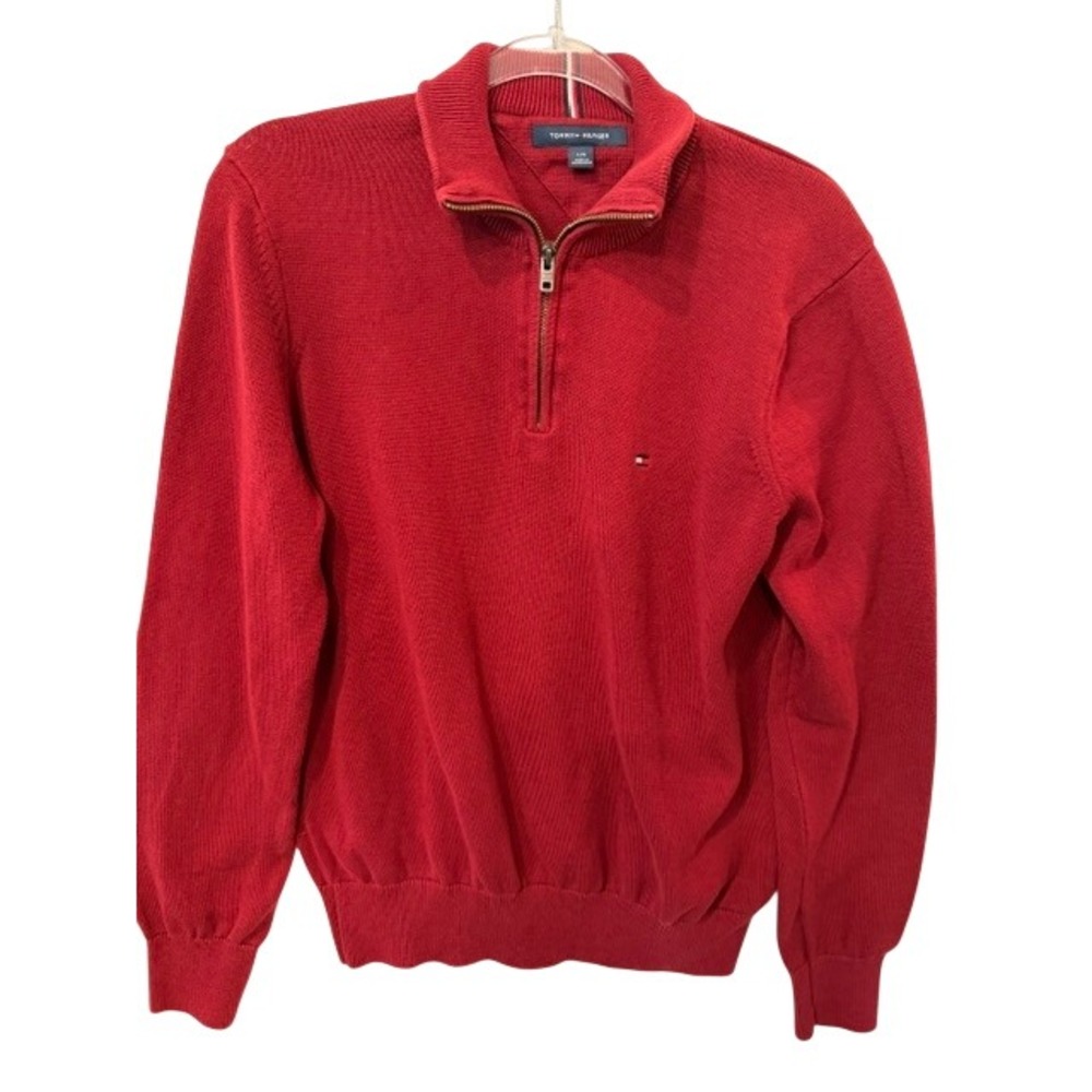 Tommy Hilfiger Mens Red 100% Cotton Quarter Zip Pullover Sweater Size L